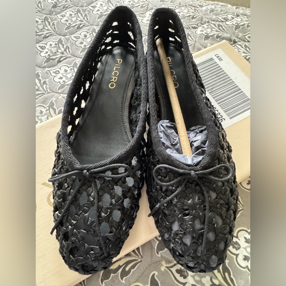 Anthropologie (Pilcro) Woven Leather Ballet Flats,NWT, Black,Size36,5-5.5,runslg